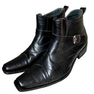 Delli Aldo Men’s Gustavo Leather Buckle Strap Ankle Boots Black Size 11